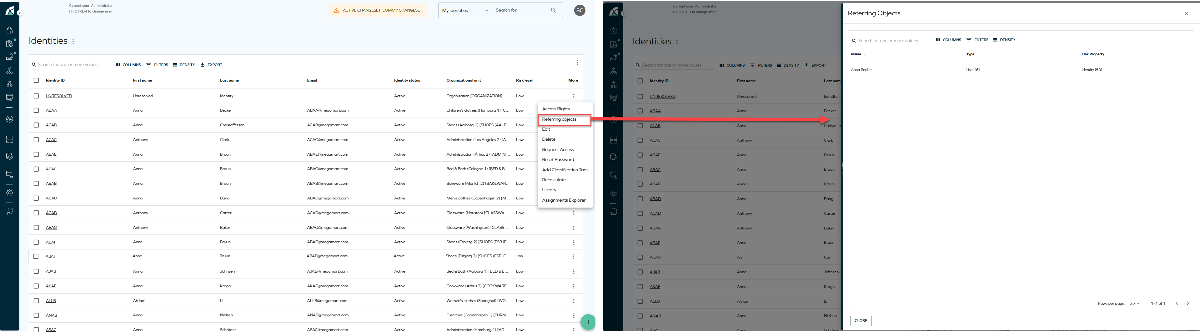 Referring option from the identity list.